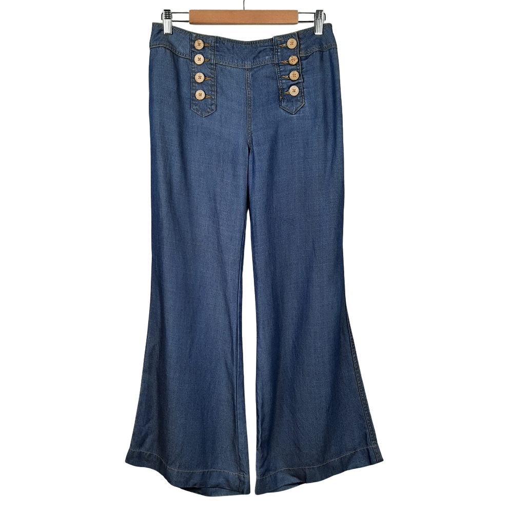 Anthroplogie Elevenses Blue Wide Leg Sailor Pants Size 6
